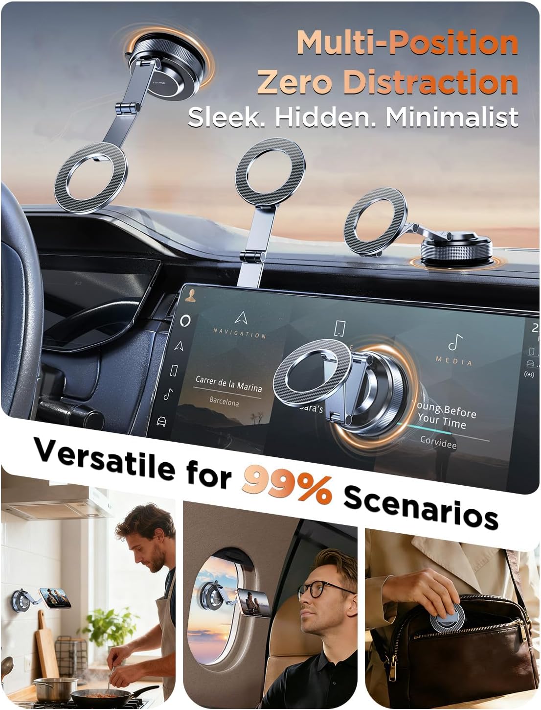 MSXTTLY Magnetic Car Phone Holder Tesla Phone Mount for Magsafe,Long Arm