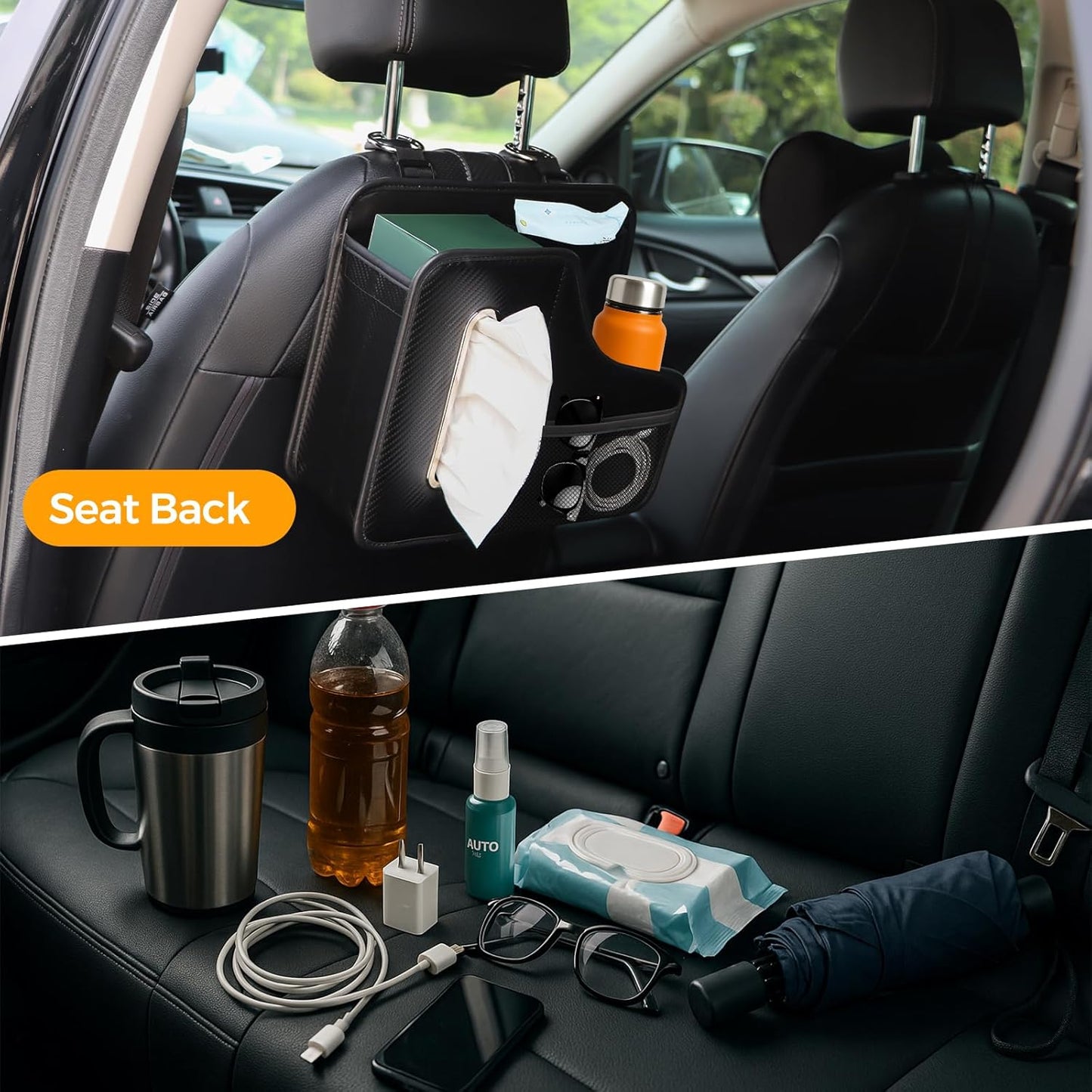 Car Tissue Holder,Back Seat Organizer with Cup Holder,Multifunctional Car Headrest Seat Back Storage,Snack Organizers for Kids,Large Tissue Box Cover Fit for 100-130 Regular Size Tissues