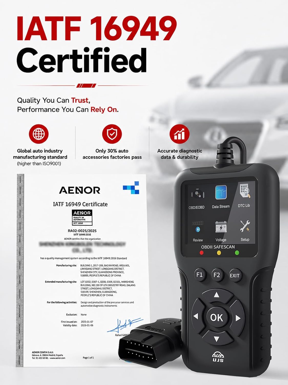 Safescan OBD2 Scanner Enhanced Universal, Car Diagnostic Tool(Black)