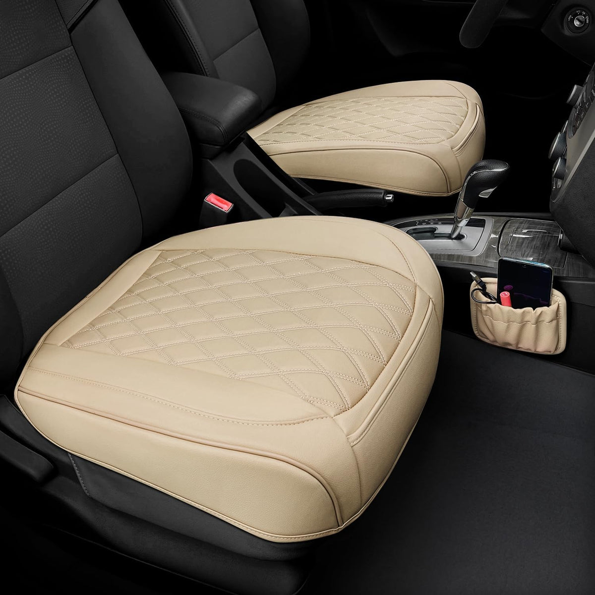 BEITK 2 Pack Leather Front Car Seat Bottom Covers Black