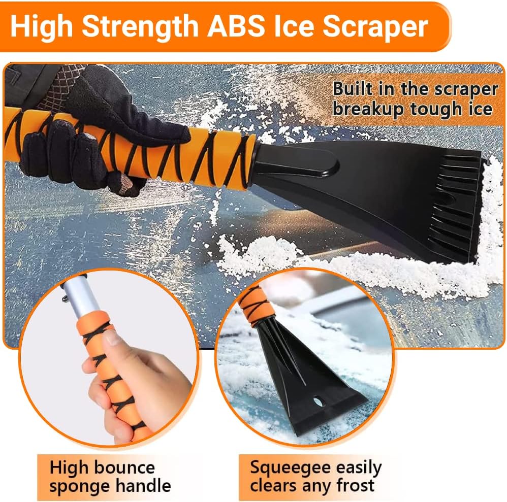 Snow Brush and Ice Scraper for Car Windshield - 27 Inch Detachable Snow Removal Tool with Ergonomic Foam Grip for Cars SUVs and Trucks Winter Car Accessories