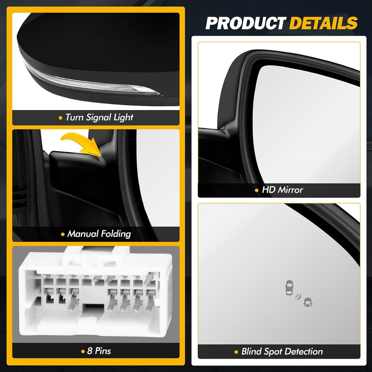19-21 Right Passenger Side Mirror Compatible with Hyundai Tucson 2019 2020 2021, W/Blind Spot/Heated/Manual Folding/Power Glass/Turn Signal Door Mirror Replace 87610D3930,HY1320290 (8pins)