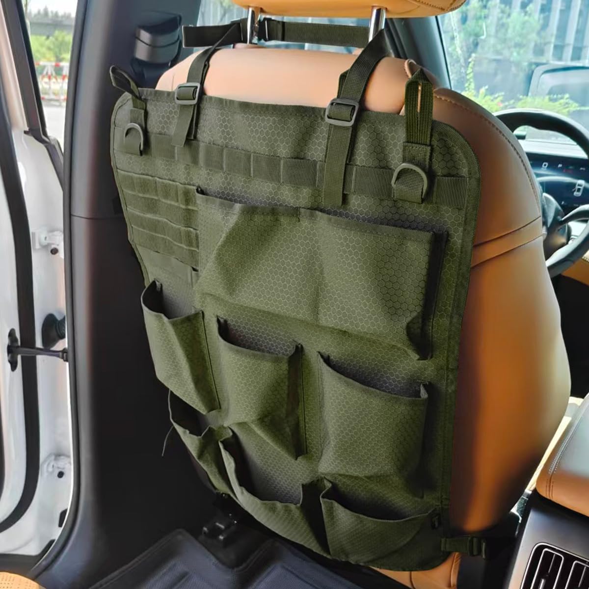 Car Backseat Organizer, Waterproof Oxford Automotive Seat Back Protector with 8 Pockets, Hanging Vehicle Behind Seat Storage Bag, Universal Travel Accessories for RV, SUV, Truck(Brown)