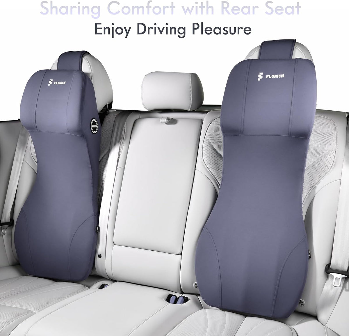 FLORICH Integrated Car Seat Lumbar Support Pillow & Car Neck Pillow Memory Foam Back Cushion for Driving Car Seat Back Support Pillow for Car Seats Driver Back Neck Sciatica Pain Relief Cushion, Blue