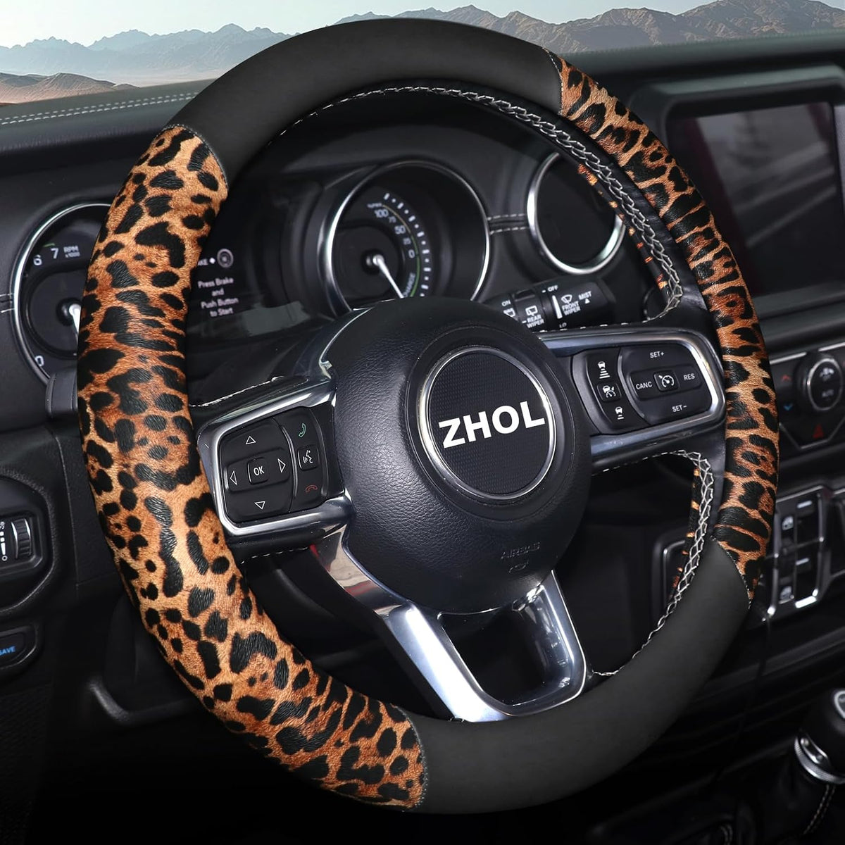 Cow Print Steering Wheel Cover,14.5-15",Microfiber Leather,Anti-Slip,Women