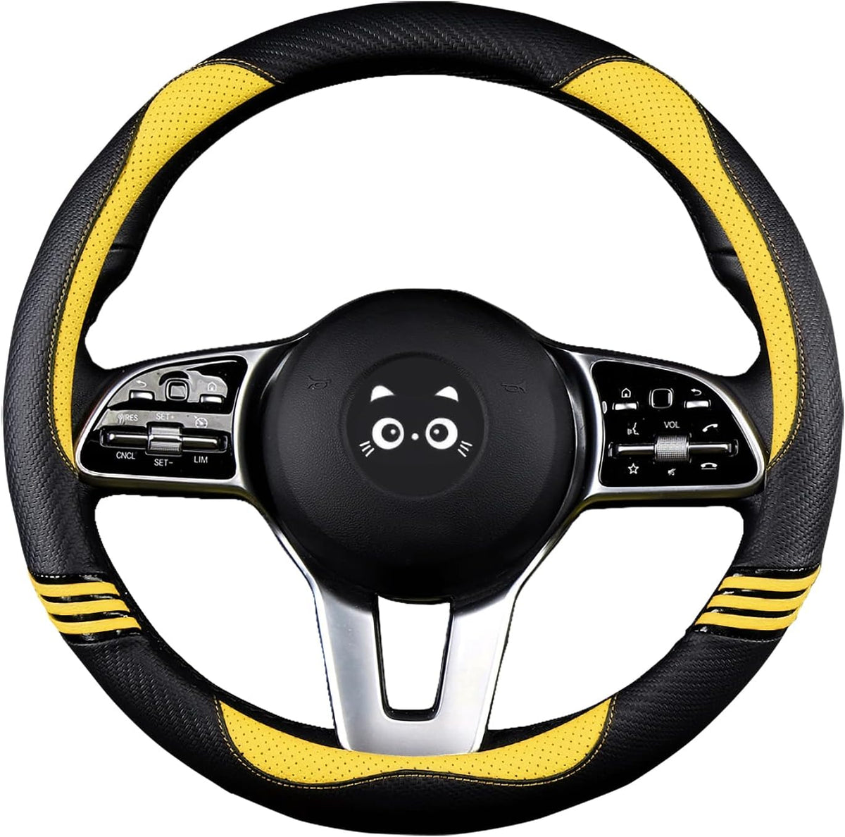 Iwantit® Premium Grip Steering Wheel Cover with Anti-Slip Rubber Ring, Made of Carbon Fiber & Breathable PU Leather, Universal Fit for 14.5-15 Inch Car and SUV (Passion Red)