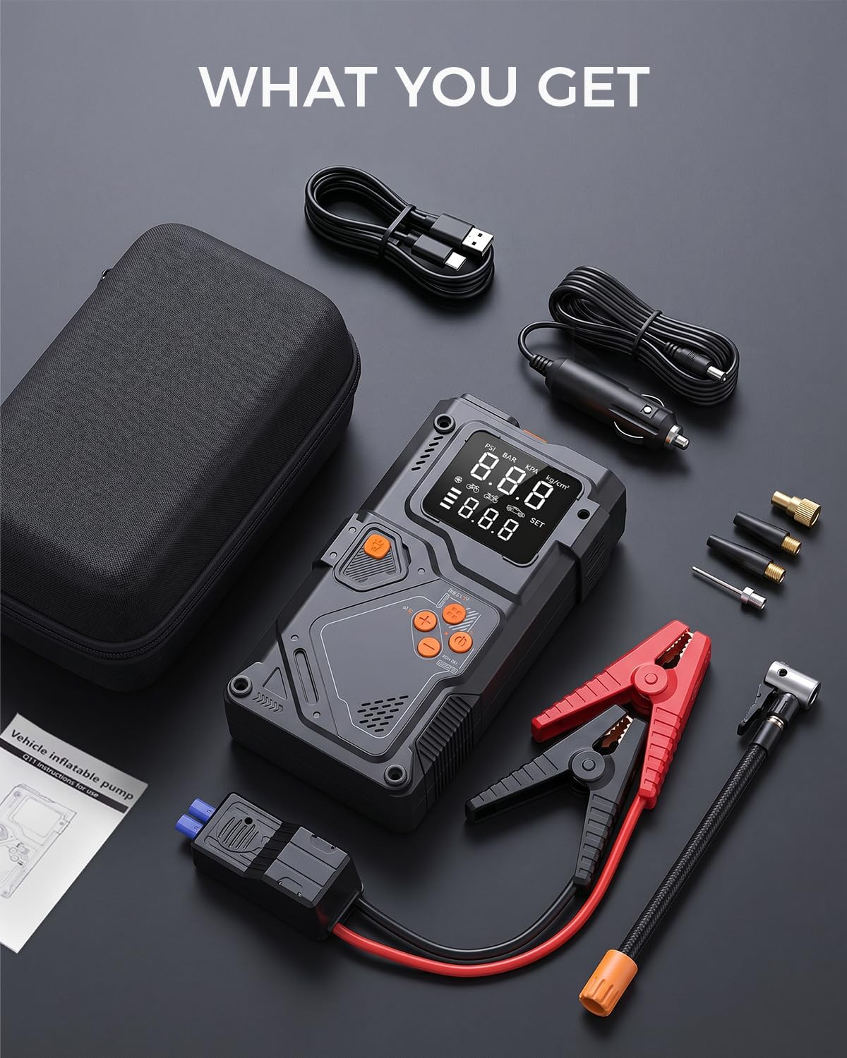12V Jump Starter with Air Compressor, Portable Car Battery Jumper Starter
