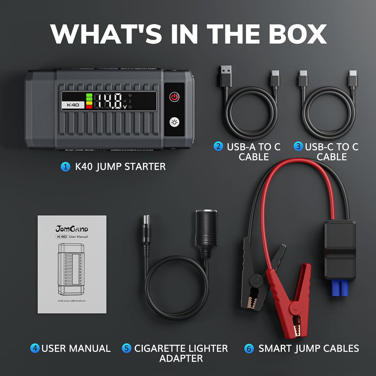 K40 12V 5000A Car Battery Jump Starter for 10.0L Gas & 9.0L Diesel