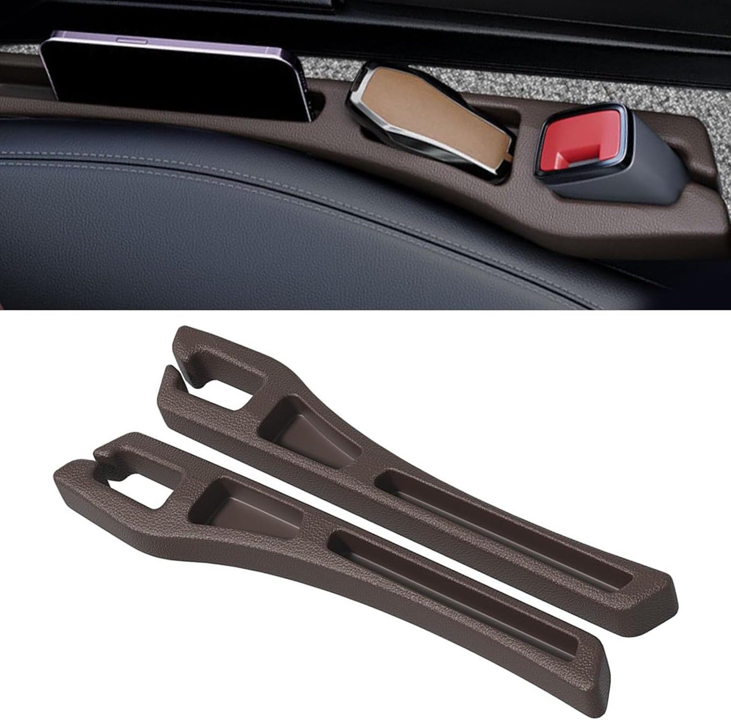 2PCS Car Seat Gap Filler Organizer, Multifunctional Car Gap Filler Organizer Storages Function for Storing Phones Keys Cards, Universal No Drop Seat Guard for Cars (Black)