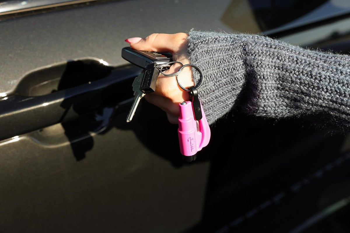 resqme The Original Emergency Keychain Car Escape Tool, 2-in-1 Seatbelt Cutter and Window Breaker, Made in USA, Rainbow Pack 10 Colors - Compact Emergency Hammer