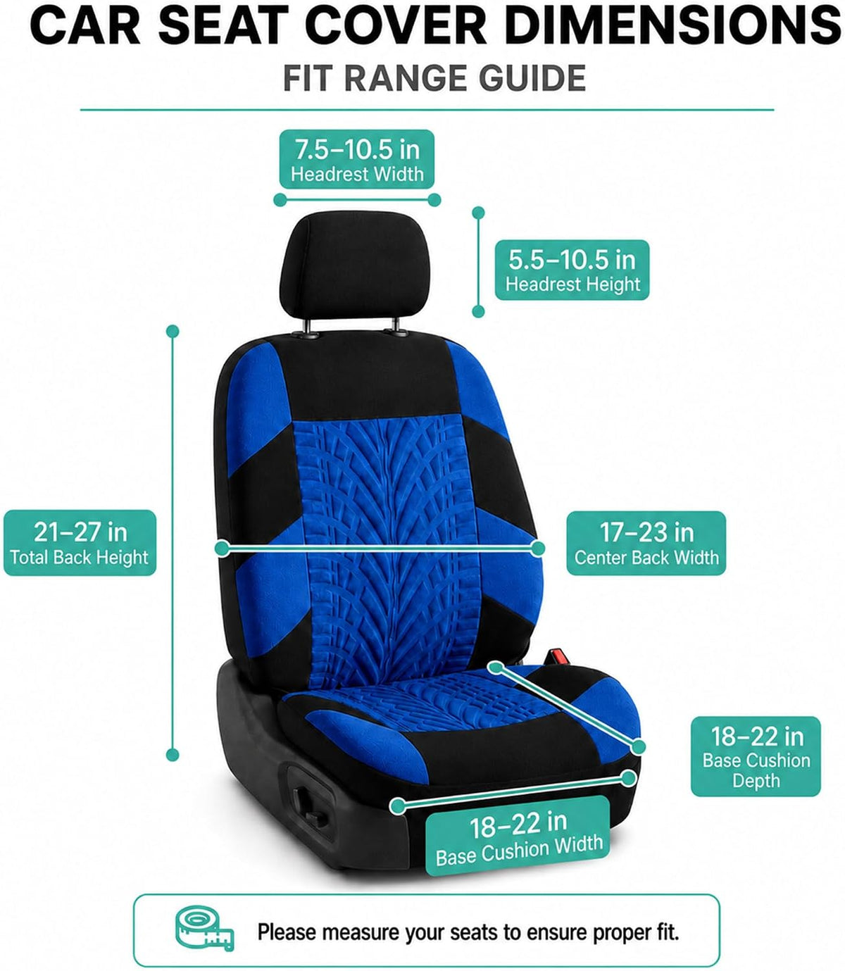 FH Group Front Set Travel Master Car Seat Covers - Covers for Low Back Car Seats with Removable Headrest, Universal Fit, Automotive Seat Cover, Airbag Compatible Car Seat Cover for SUV, Sedan Blue