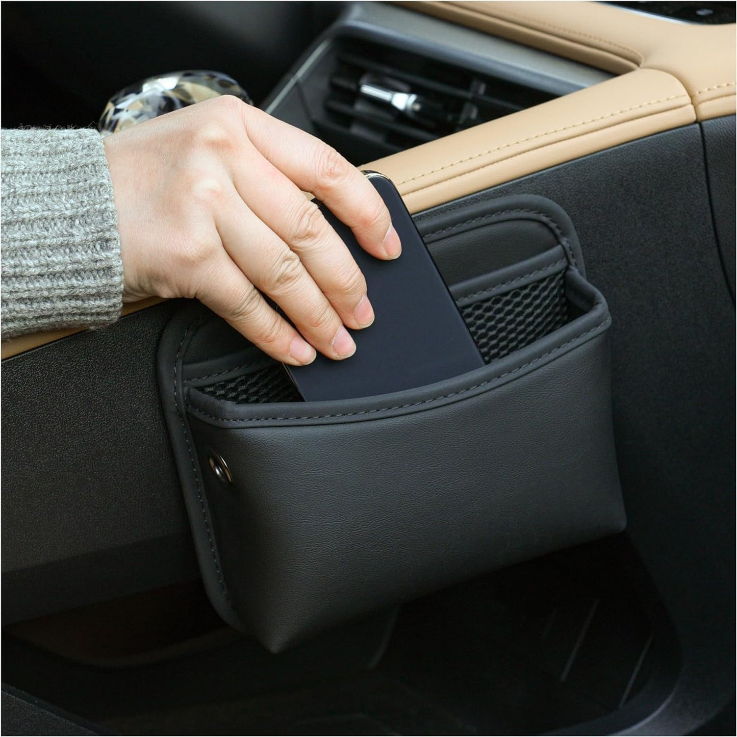 JEYODA Car Seat Side Storage Pocket, Small Organizer,PU Leather Multifunctional Console Side Organizer Bag for Phone, keys, sunglass,wallet,ect (Brown)