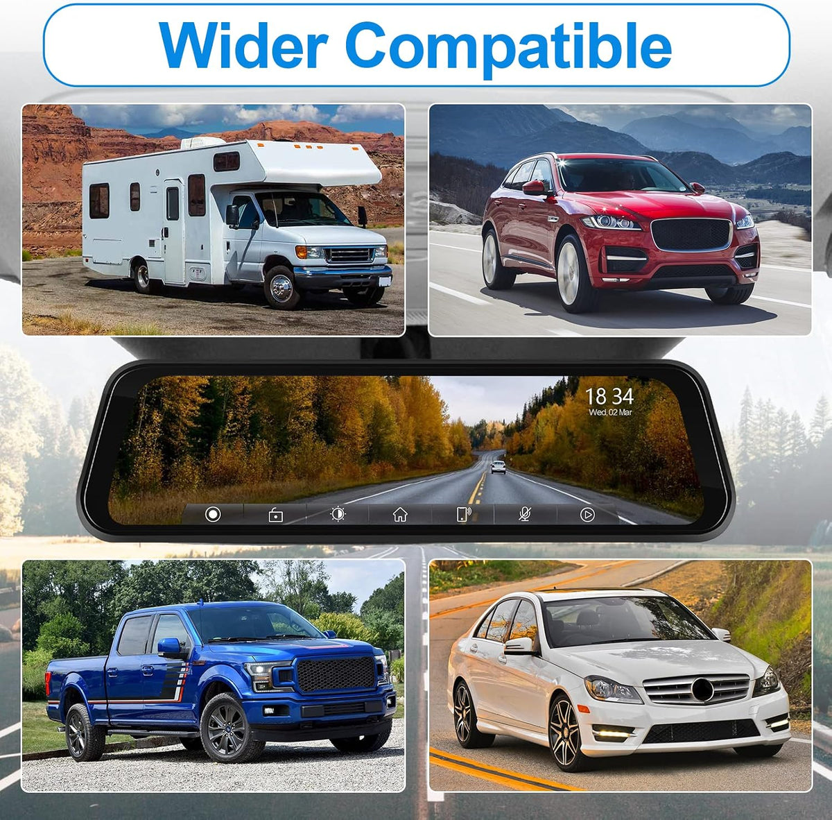 2.5K Rear View Mirror Dash Cam Backup Camera,in-Mirror Smart 9.66 Inch IPS Touch Screen Front&Rear Mirror Camera,Car Players Wireless CarPlay&Android Auto for Cars Trucks,Parking Monitoring,64GB Card