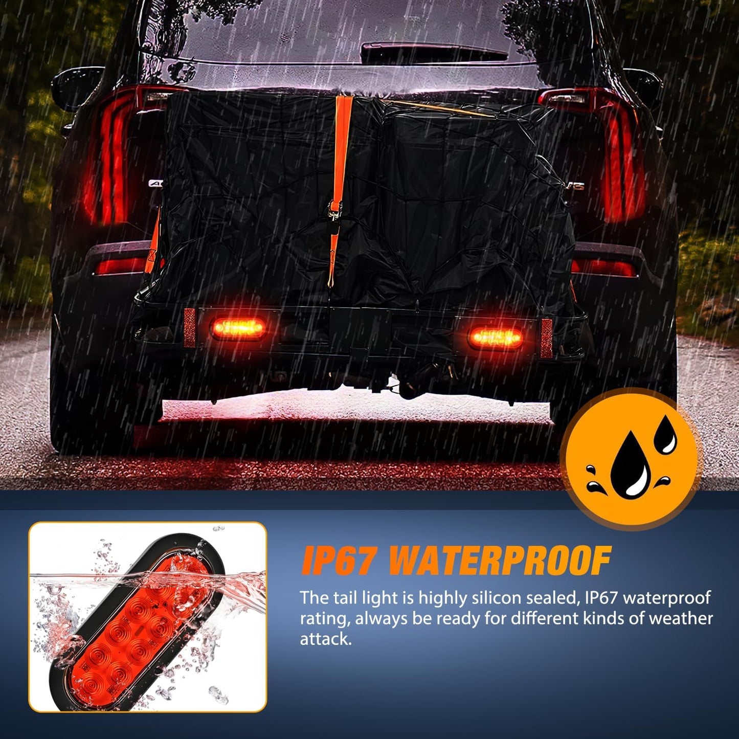 Nilight Hitch Cargo Carrier Light Kit 2PCS 6Inch Red Oval LED with Flush Mount Grommets Wire Harness Waterproof Stop Turn Signals Tail Lights for Luggage Bike Rack
