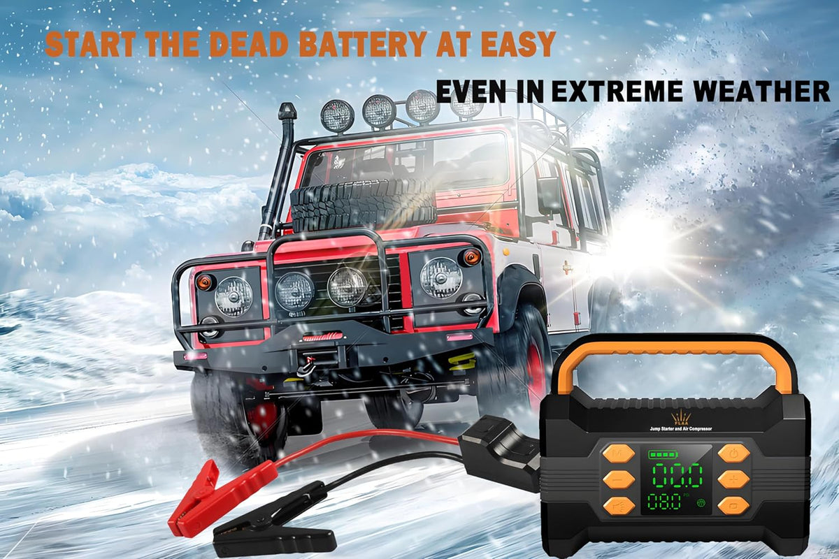 FLAA Jump Starter with Air Compressor 6000A, Portable Car Battery Booster, Jumper, 150PSI Tire Inflator, Power Pack, USB-C Quick Charge, for 12V Cars, Trucks, SUVs, 8.5L Gas/6.5L Diesel