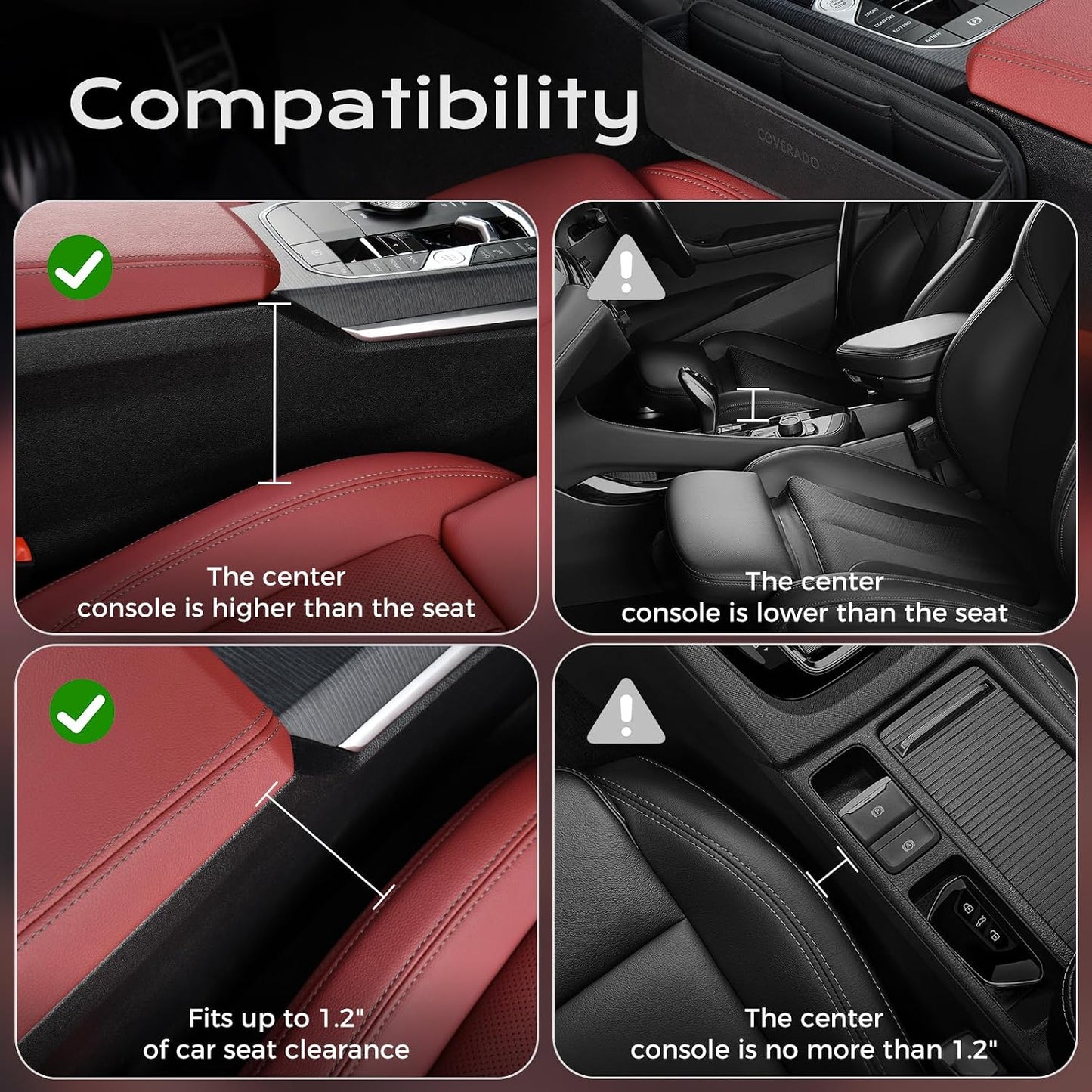 Coverado Universal Car Seat Gap Filler Organizer, Premium Suede Leather Car Seat Side Gap Filler, Seat Gap Storage Box for SUV Truck, Car Interior Accessories, Black-2pc