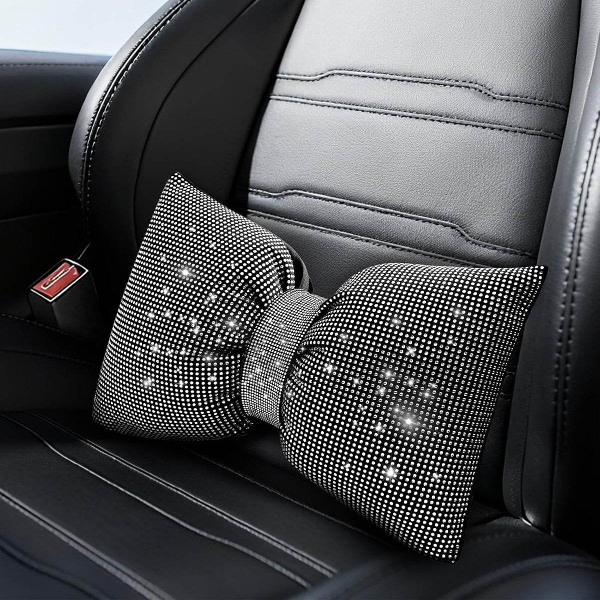 surpassme Rhinestone Lumbar Support Pillow for Car, Bling Back Support Pillow/Cushion Car Accessories for Women(Black)