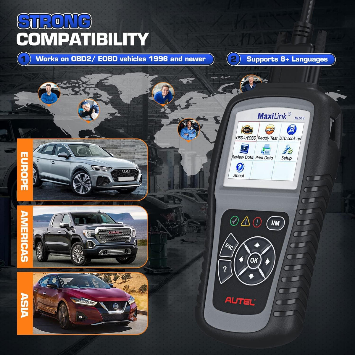 Autel MaxiLink ML519 OBD2 Scanner, AL519 Black New, Mode 6 Car Code Reader