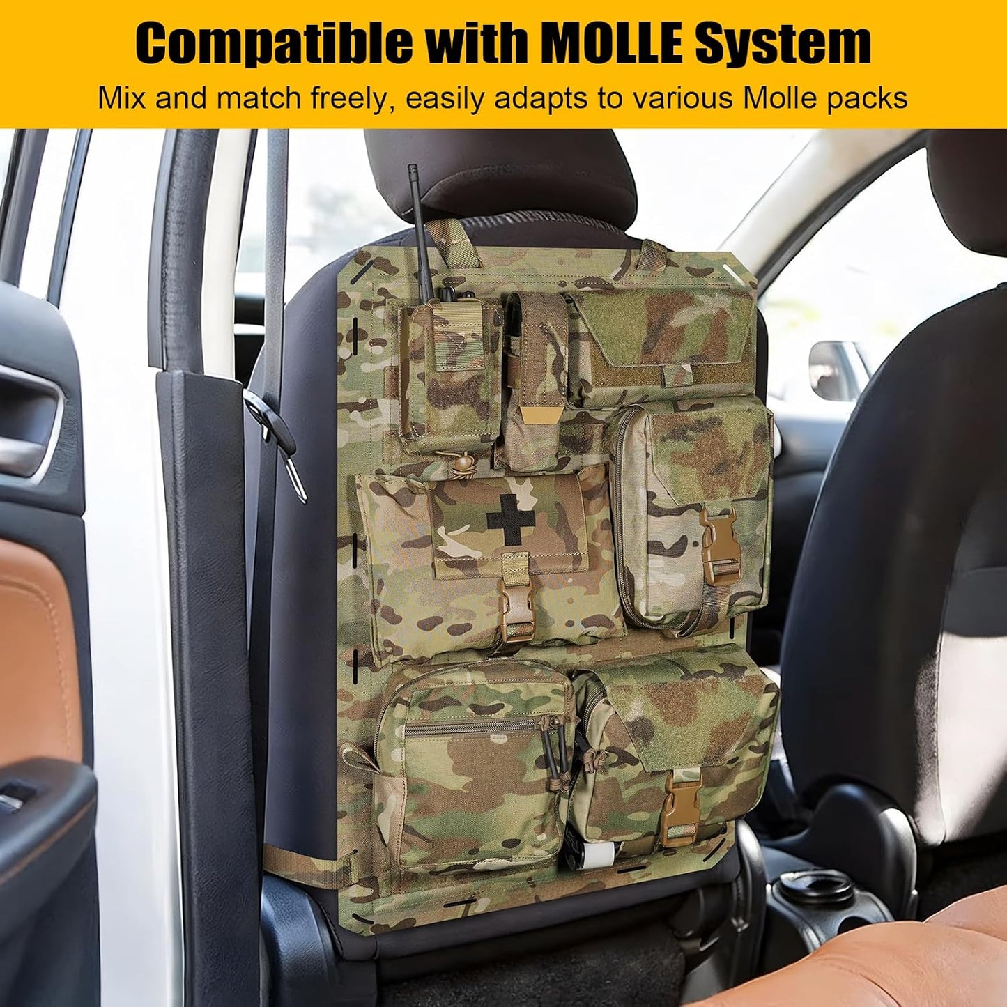 Molle Panels for Car Back Seat, Tactical Seat Back Organizer Covers for Vehicles Truck, Tactical Car Accessories Foldable for Universal Automotive (MC-Foldable)