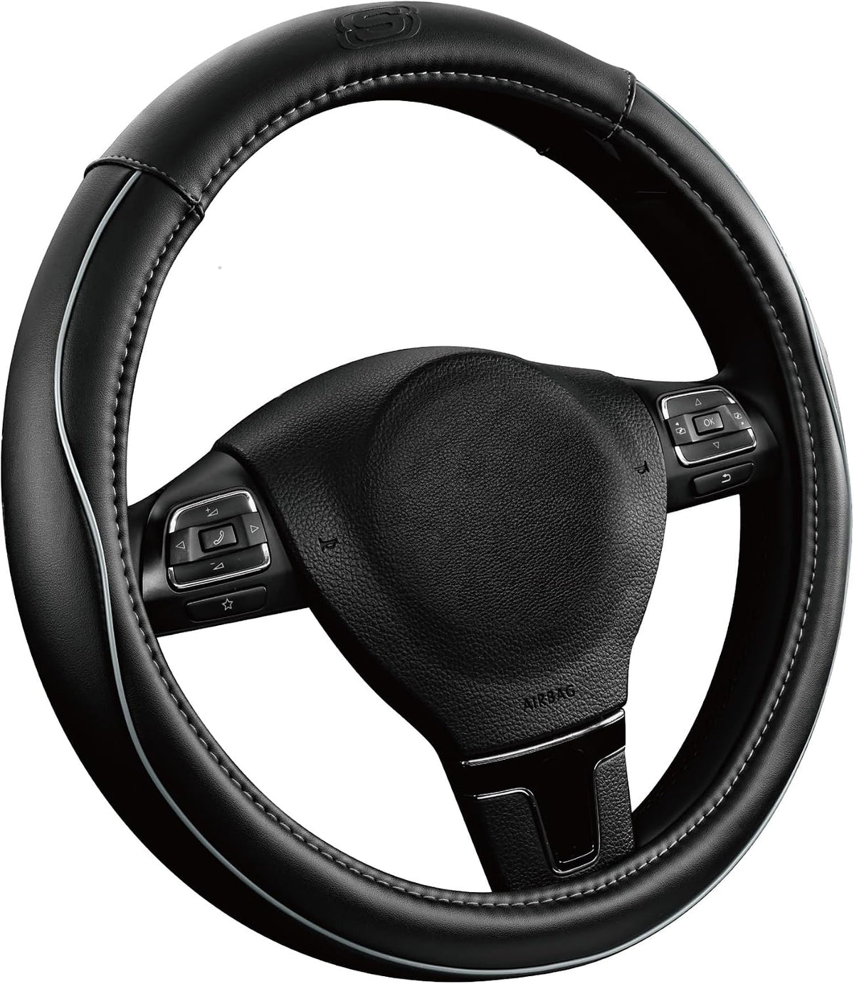 Skechers Memory Foam Steering Wheel Cover,Piping Microfiber Leather Steering Wheel Cover Sporty Universal Fit 14" 1/2-15" Car Wheel Protector for Men Women Fit Suvs,Vans,Sedans,Car,Trucks,Black