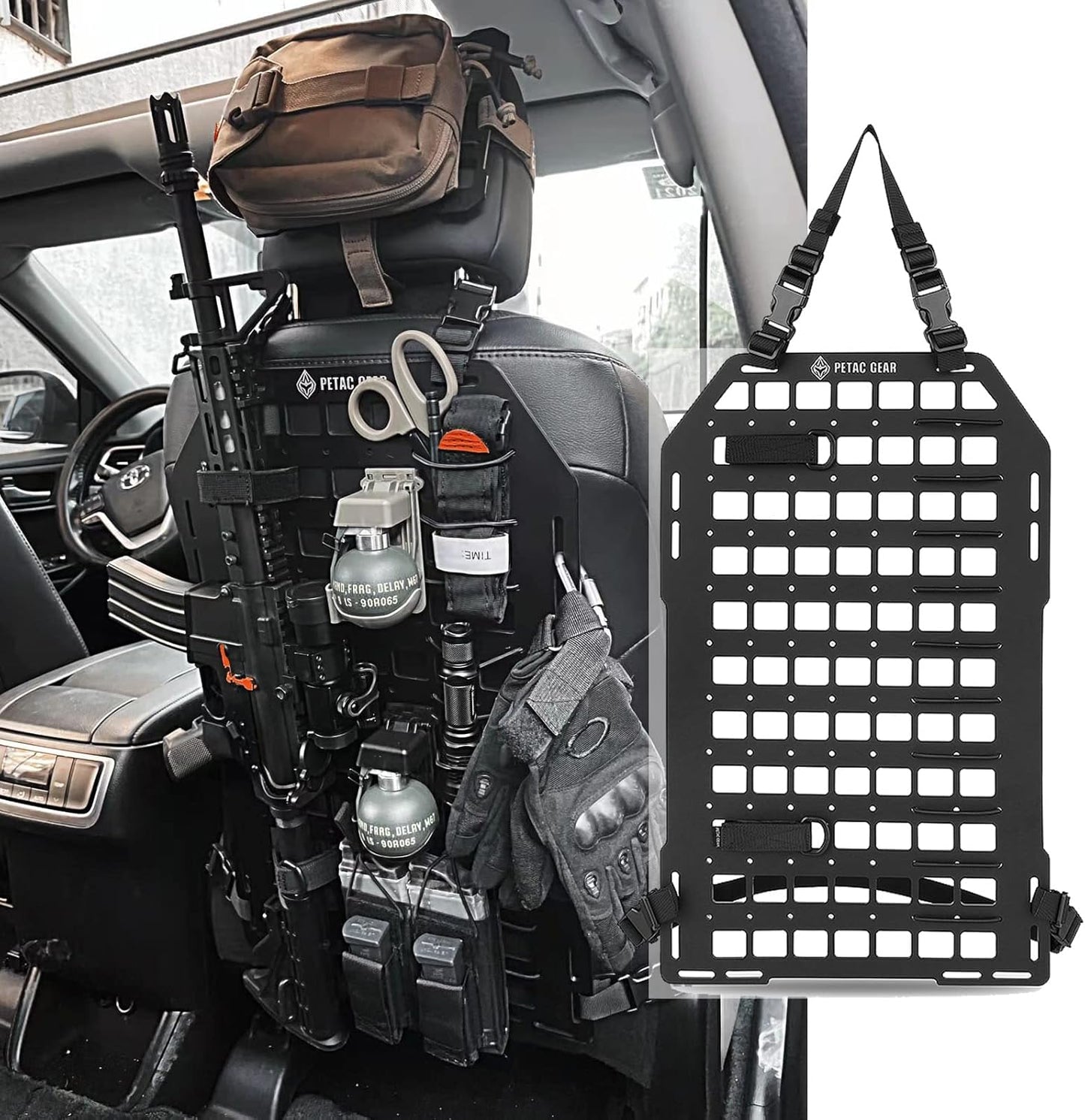 PETAC GEAR Tactical Car Seat Back Organizer | Rigid Molle Panels for Vehicles | Truck Mount Rack Panel for Tactical Gear Accessories. …