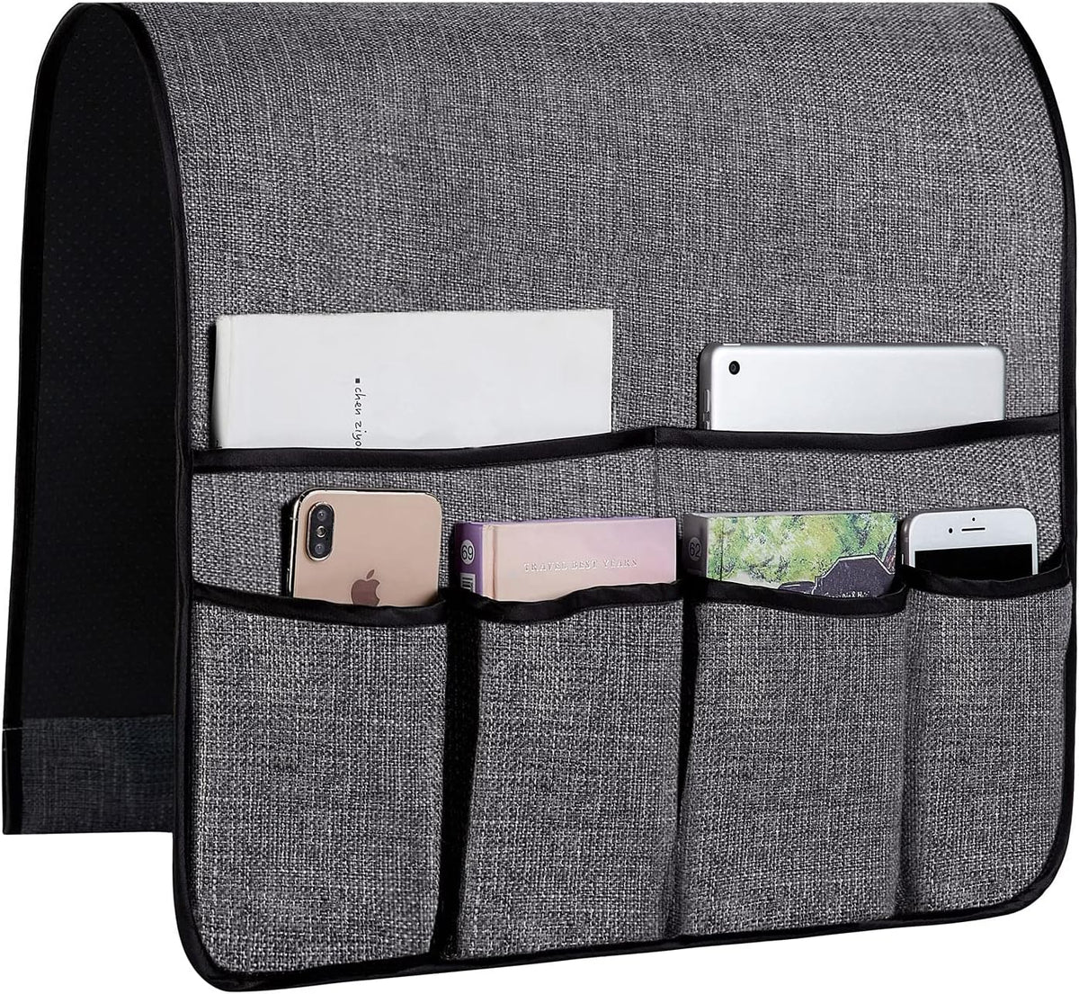Sofa Armrest Organizer Non-Slip Arm Chair Hanging Caddy Remote Control Holder for Magazine, Phone, Books, Glasses(Beige,19in)