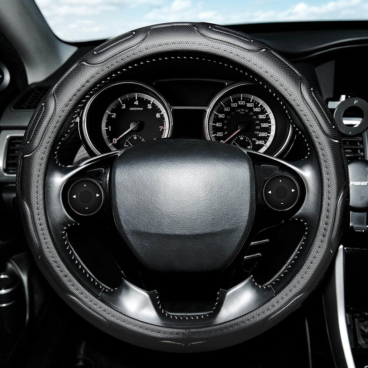 Steering Wheel Cover with Anti-Slip Leather Grip Compatible with Ford, Toyota, Honda, Nissan, and Chevrolet Vehicles for 14.5-15.35 inch Round Steering Wheels Universal Car Accessories