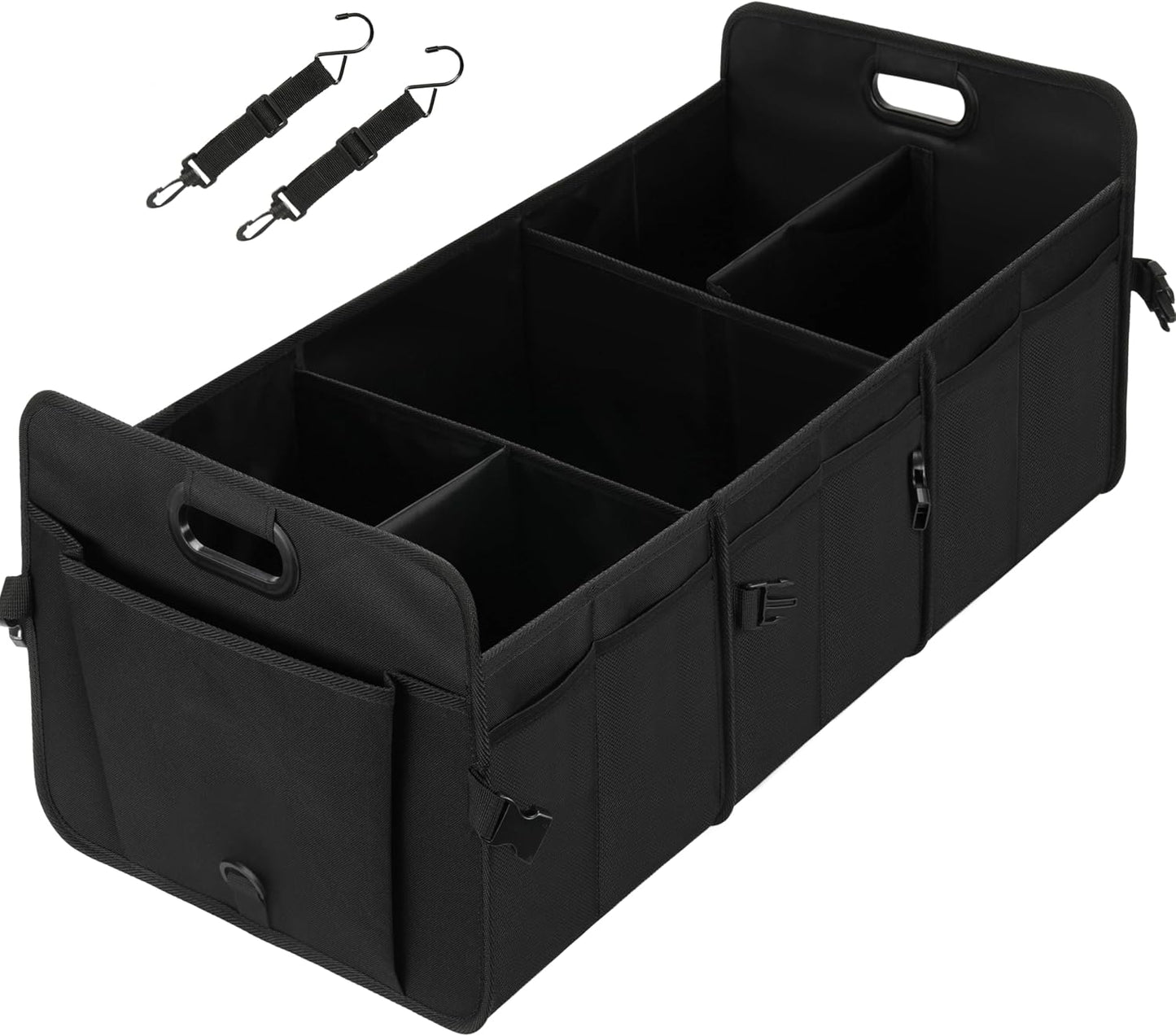 YSSOA Car Trunk Organizer, 2 Compartments Anti-slip 14" D x 22" W x 12" H Collapsible Trunk Storage, 600D Oxford Polyester Car Storage, Suitable for SUV, Minivan, Truck, Black