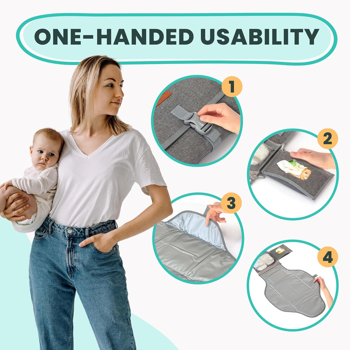 Portable Changing Pad for Baby – Soft, Comfortable Portable Diaper Changing Pad with Wipes Pockets, Waterproof and Easy to Clean – Baby Registry Search, new born baby essentials must haves, baby stuff
