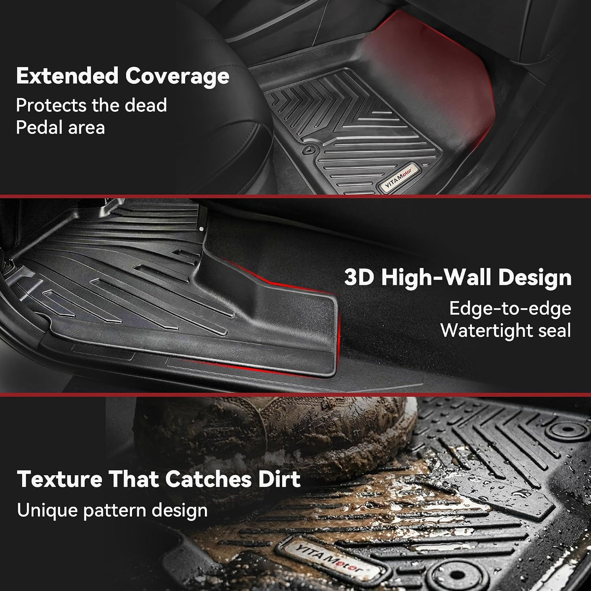 YITAMOTOR Floor Mats for Ford Escape 2013-2019, Ford C-Max 2013-2018 All Weather Custom Fit TPE Floor Liners, 1st and 2nd Row Mat Automotive Interior Accessories, Black