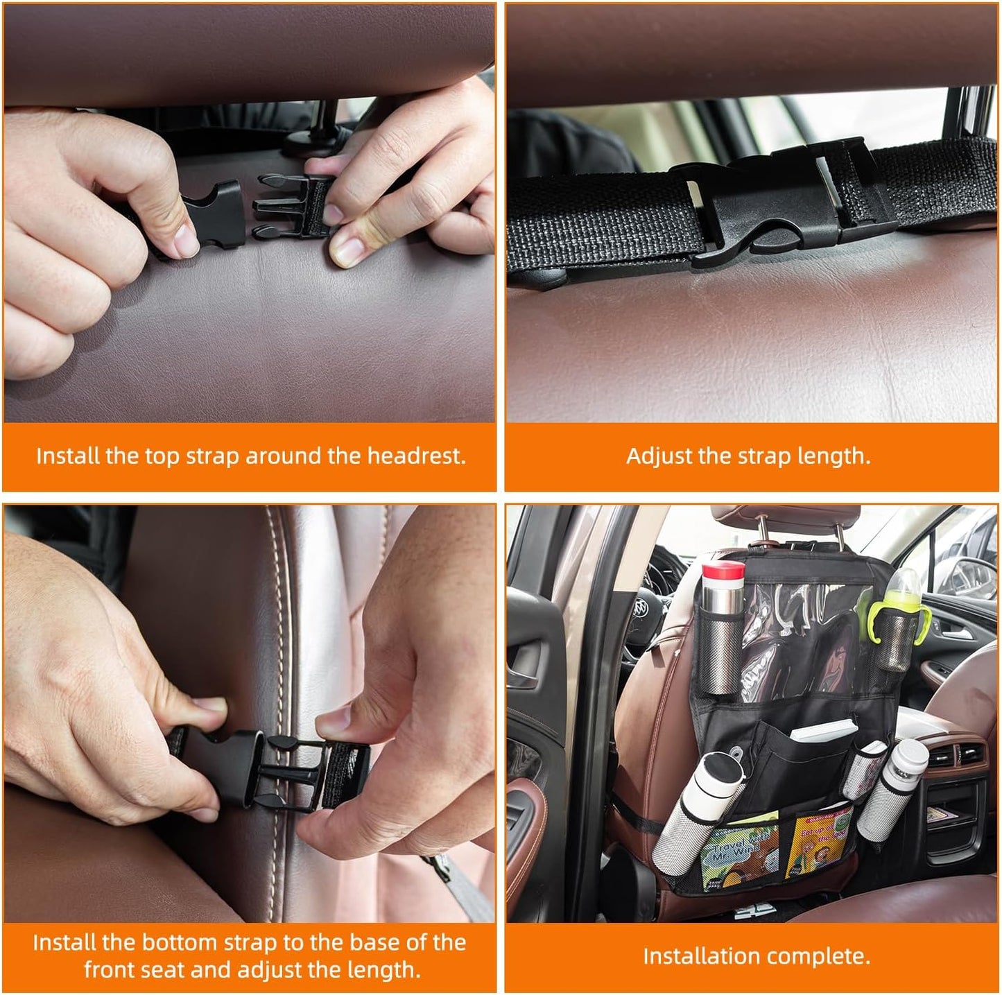 2 Pack Car Organizer Backseat with 12 Storage Pockets, Waterproof Back of Seat Car Storage Organizer Kick Mats for Kids Baby