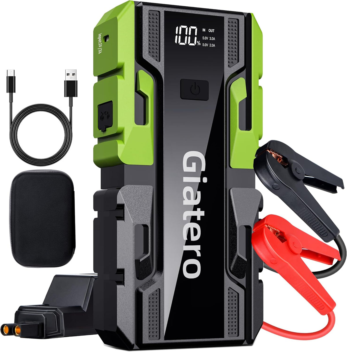 Q13 6000A Portable Car Jump Starter with Air Compressor 150PSI, Car Jumper Starter Portable(10.0L Gas/8.0L Diesel), 12V Jump Box with 3 Modes Flashlight & Jumper Cable, LCD Display Power Bank