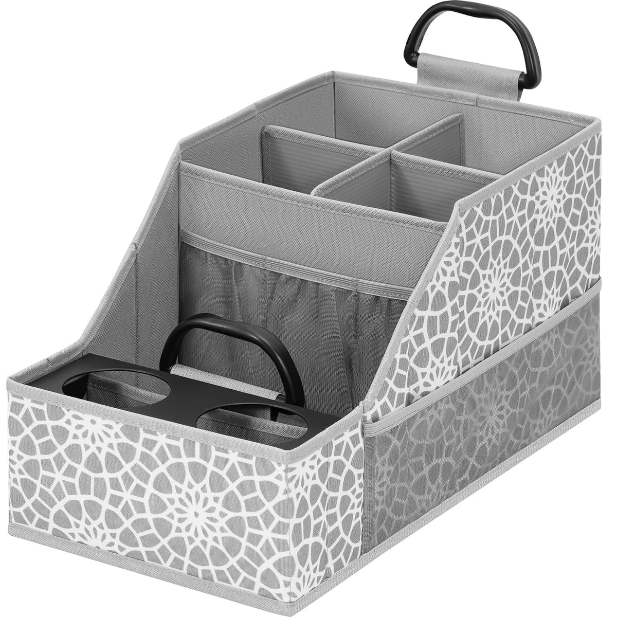 Easi Foldable Car Seat Organizer With 12 Storage Compartments 2 Metal Cup Holders, 2 Pack Back Seat Car Organizer For Car Accessories, Front Seat organizer For SUV Truck Van Sedans, Gry