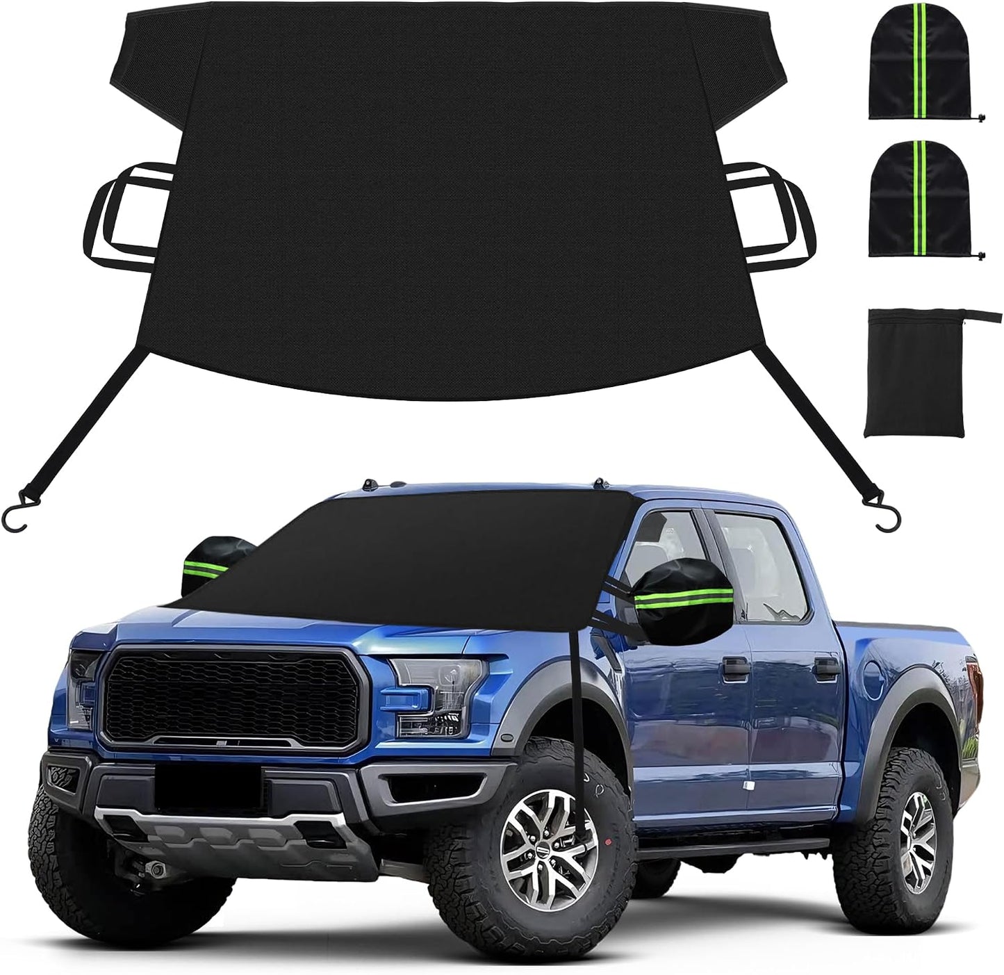 KXQ Car Windshield Cover for Ice and Snow, Enhanced-600D Oxford Fabric Windshield Snow Covers, Windshield Cover for Snow Fits Most Small to Mid-Size Sedans and SUVs (63 x 47.5 Inch)