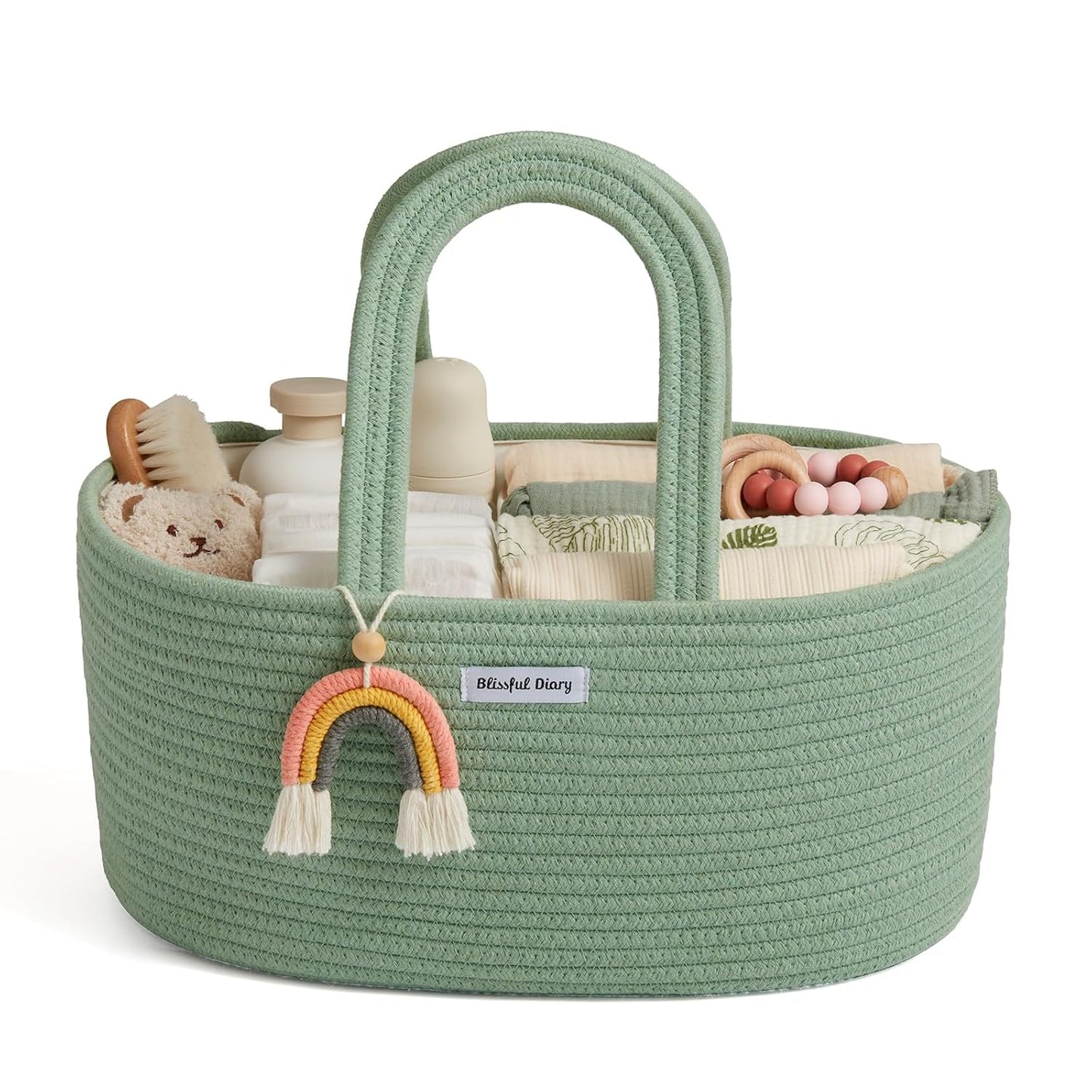 Blissful Diary Baby Diaper Caddy Organizer, Cotton Rope Diaper Caddy Basket, Oval Storage Basket, Gift for Baby Shower, Newborn Essentials, Beige