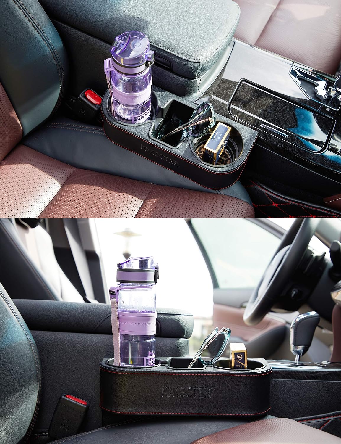 Cup Holder for Car, Car Seat Gap Organizer, PU Leather, XBD Black