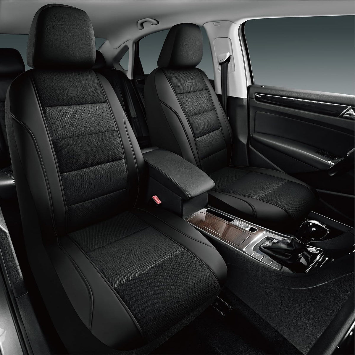 Skechers Air-Cooled Seat Covers, Memory Foam Car Seat Covers Front Seats, Airbag Compatible,Universal Fit for Most Cars, SUVs, Vans and Trucks,Grey