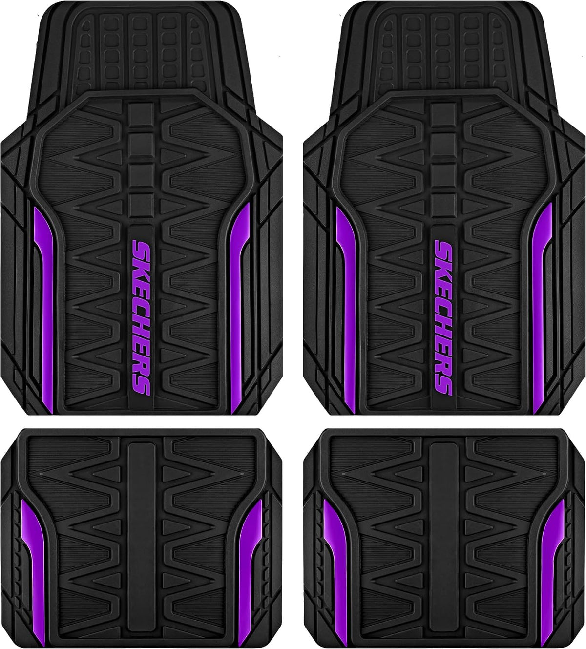 Skechers Heavy Duty Rubber Car Mats Full Set, All Weather Floor Mats, Waterproof Trim to Fit Universal Floor Liner, Automotive Floor Mats for Cars Trucks SUV, Sliver