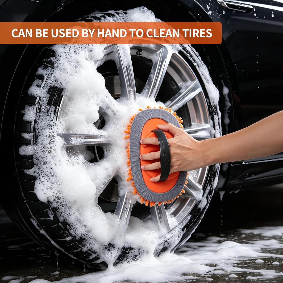 57'' Car Wash Brush with Long Handle Chenille Microfiber,3-in-1 Car Wash Mop Mitt Kit, Car Detailing Brush Cleaning Kit Window Squeegee for Cars RV Truck Boat