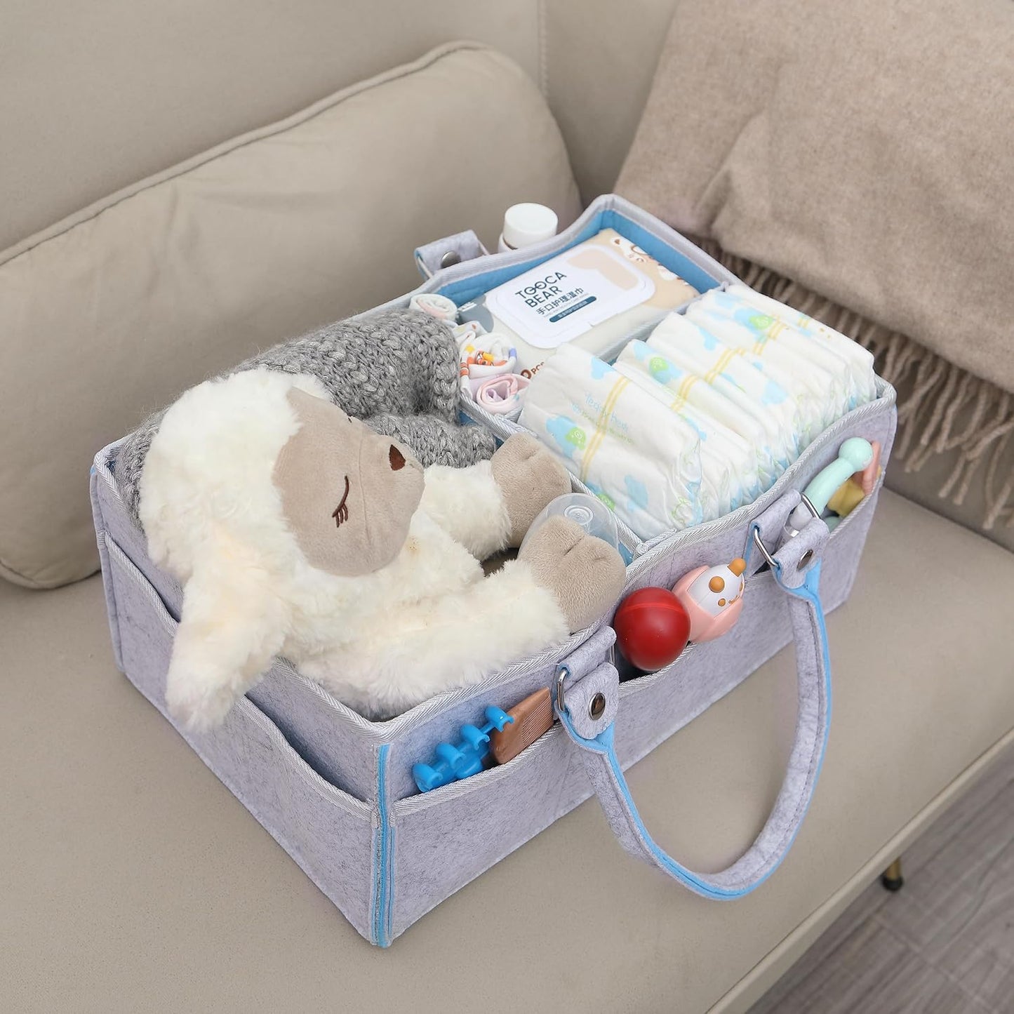 Mr. Pen- Baby Diaper Caddy Organizer, Gray, Blue Inside | Nursery Storage Bin and Car Organizer for Diapers and Baby Wipes
