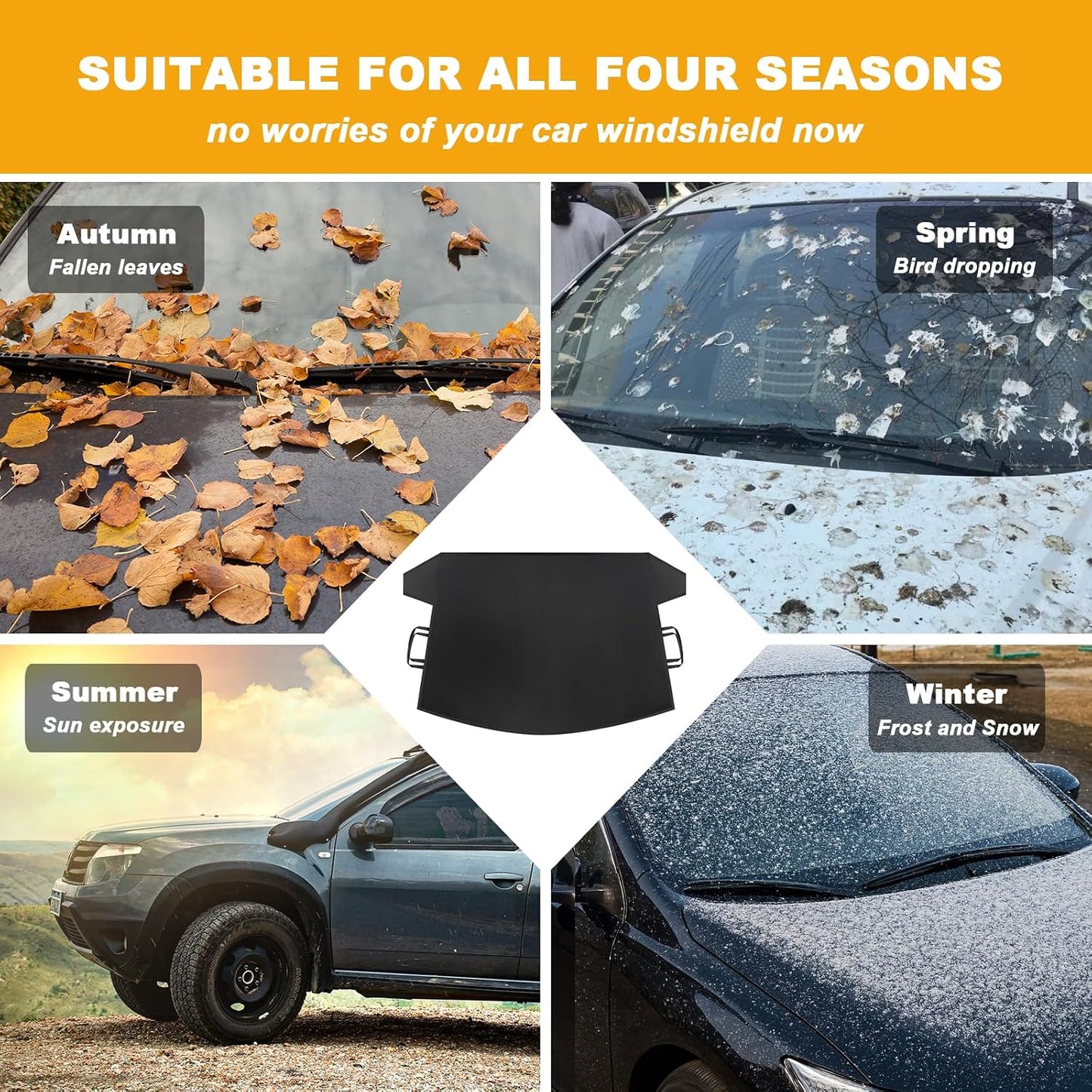 Windshield Cover for Ice and Snow, Car Windshield Protector for Winter Frost Ice Snow Sleet Protection, Includes Anti-Theft Straps, Side Mirror Protector for Cars SUVS Vans Truck Van, Medium (72"x42")