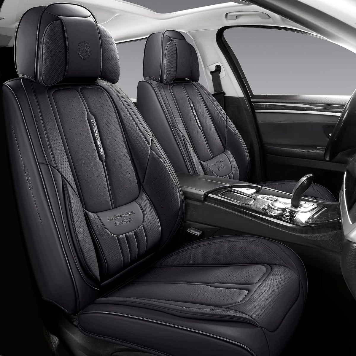 NS YOLO Universal Fit Premium Black Leather 5-Seats Car Seat Covers
