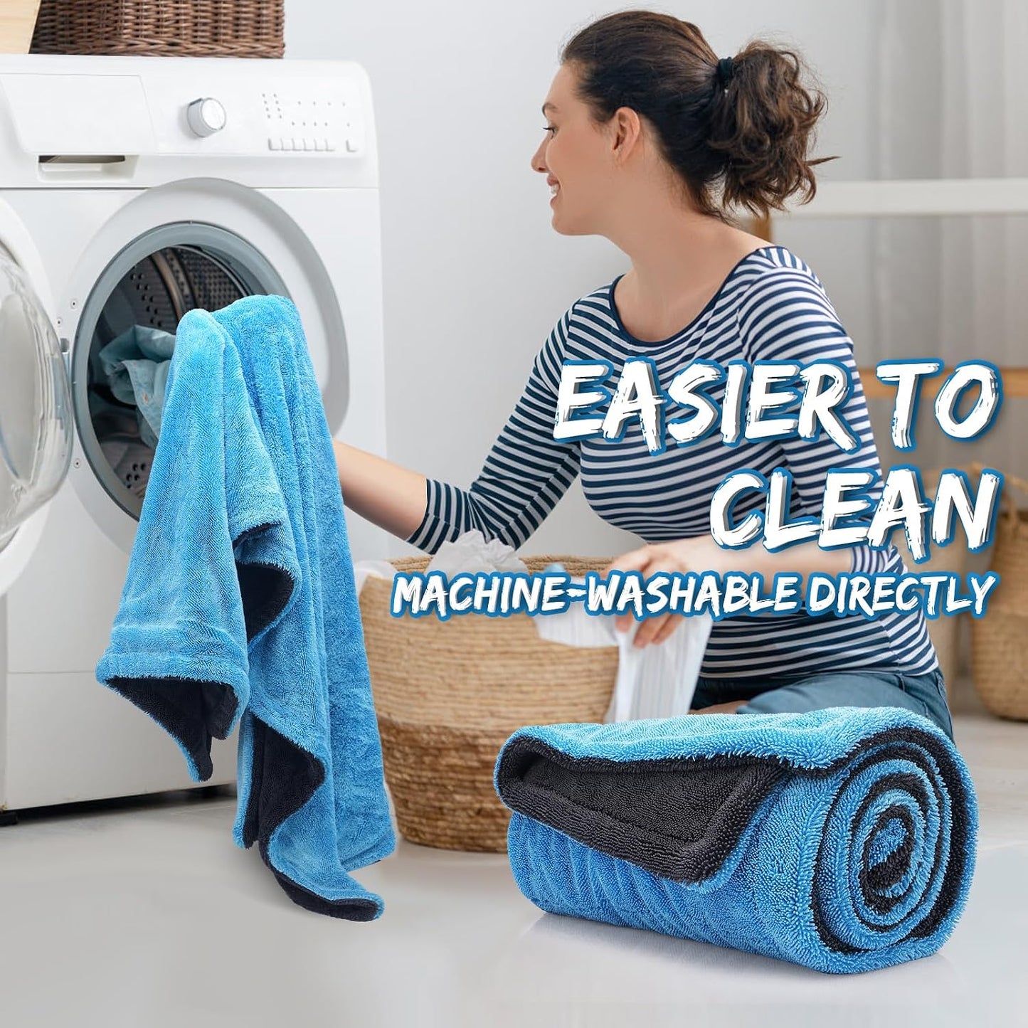 Metyond 48”x24” Car Drying Towel for Full-Sized SUV, Dual Sided Microfiber Car Cleaning Towel with Twisting Yarn Technique, 1400GSM Super Absorbent Scratch-Free, Machine Washable (Dark Gray - Blue)