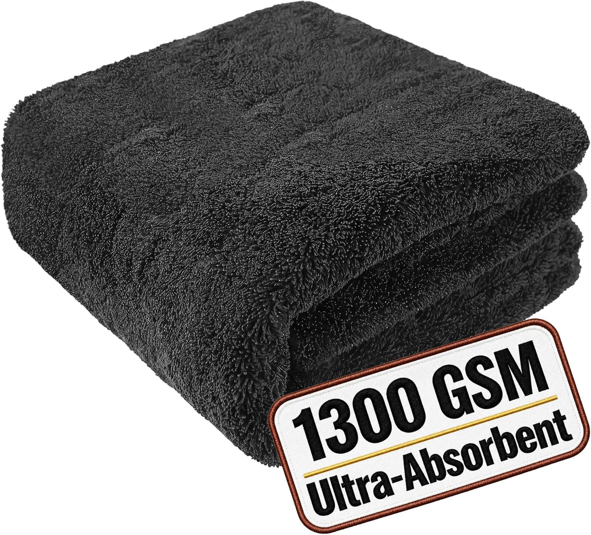 Luxlyra 2 Pack 1300 GSM Car Drying Towels,36" x 24" Large Size,Black