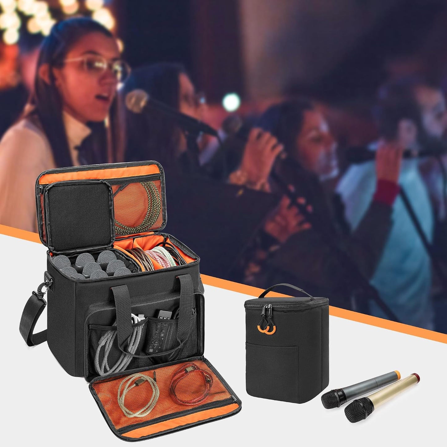 PGmoon 9 Slots Wireless Microphone Case, Travel Bag for Handheld Mic System, Carrying Case for Singing, Karaoke, Party (Patent Design)