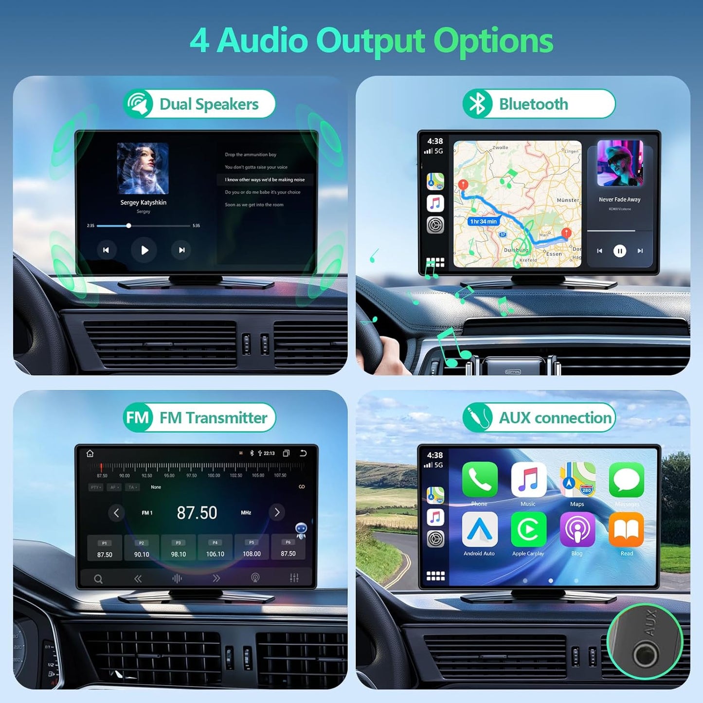 9" Carplay Screen for Car, Portable Wireless Car Play Screen for Apple CarPlay & Android Auto, OTA Updates, Backup Camera, Mirror Link, Voice Control, GPS Navigation, Bluetooth 5.0, FM/AUX