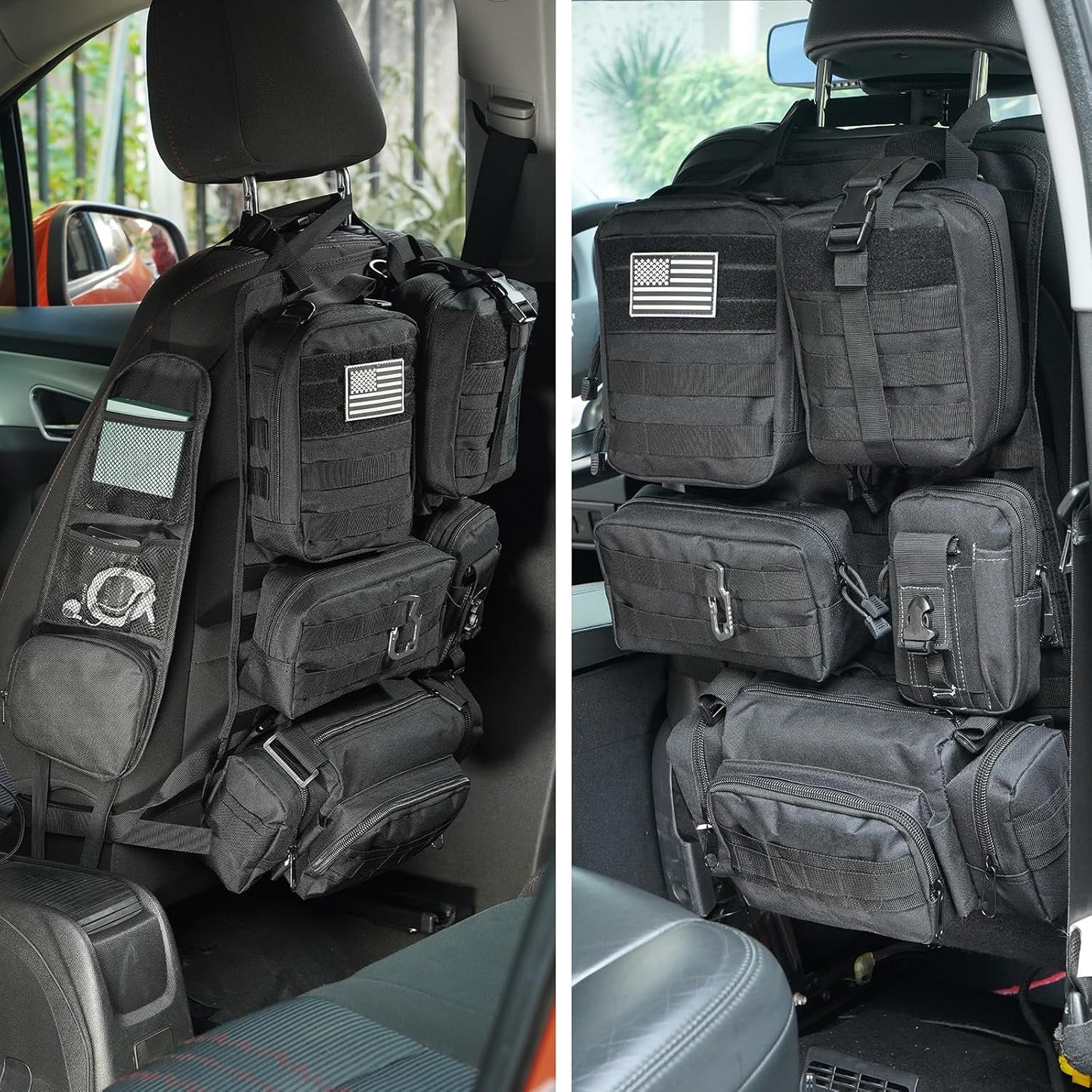 Tactical Car Seat Back Organizer,Tactical Molle Seat Back Organizer with 6 Detachable Molle Pouch,Universal Fits for Car Truck Jeep Vehicle