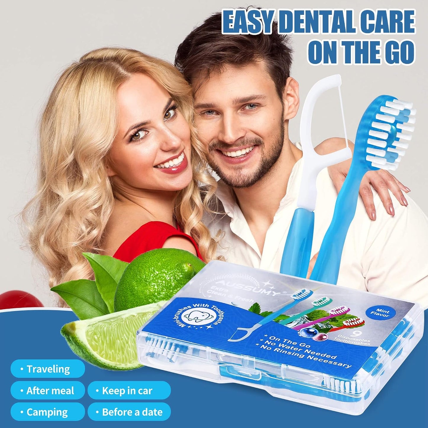36 Pack Mini Disposable Toothbrushes – 5-in-1 Prepasted Travel Toothbrush with Toothpaste Floss & Pick for Hotel Camping Flight Car Guest Use – 9ct per Portable Case Essentials for Women Men Kids