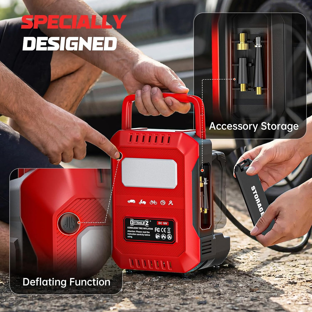 DIYtoolifz Tire Inflator Cordless Air Compressor Compatible with Milwaukee 18V Battery, 160PSI Air Pump with LCD Digital Screen, Auto Shut-Off, 5X Faster Inflation &Deflation for Car, Motor(Tool Only)
