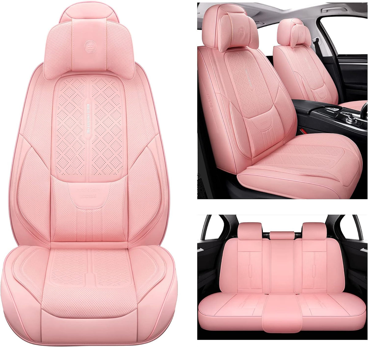 NS YOLO Universal Fit Premium Pink Leather 5-Seats Car Seat Covers